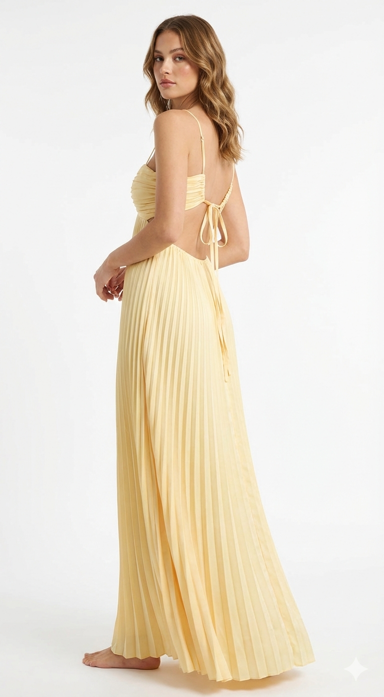 Women's Maxi Dress Pleated Halter Neck | Open Back