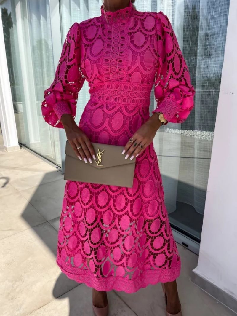 Pia | Women's Long Sleeve Lace Midi Dress | High Neck Wedding Guest