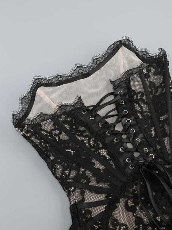 Women's Mini Corset Dress with Embroidered Mesh | Cocktail