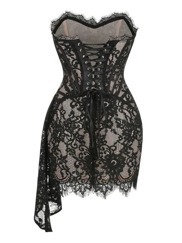 Women's Mini Corset Dress with Embroidered Mesh | Cocktail