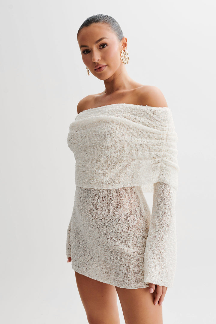 Lavinia | Women's Long Sleeve Mini Dress | Off Shoulder Party