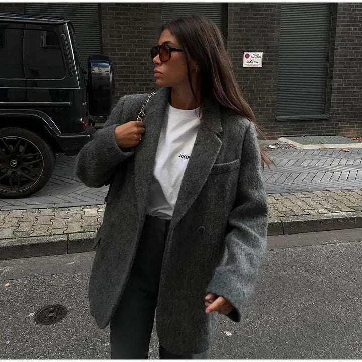 Rothlinde | Women's Oversized Blazer | Flap Pockets Notched Lapel