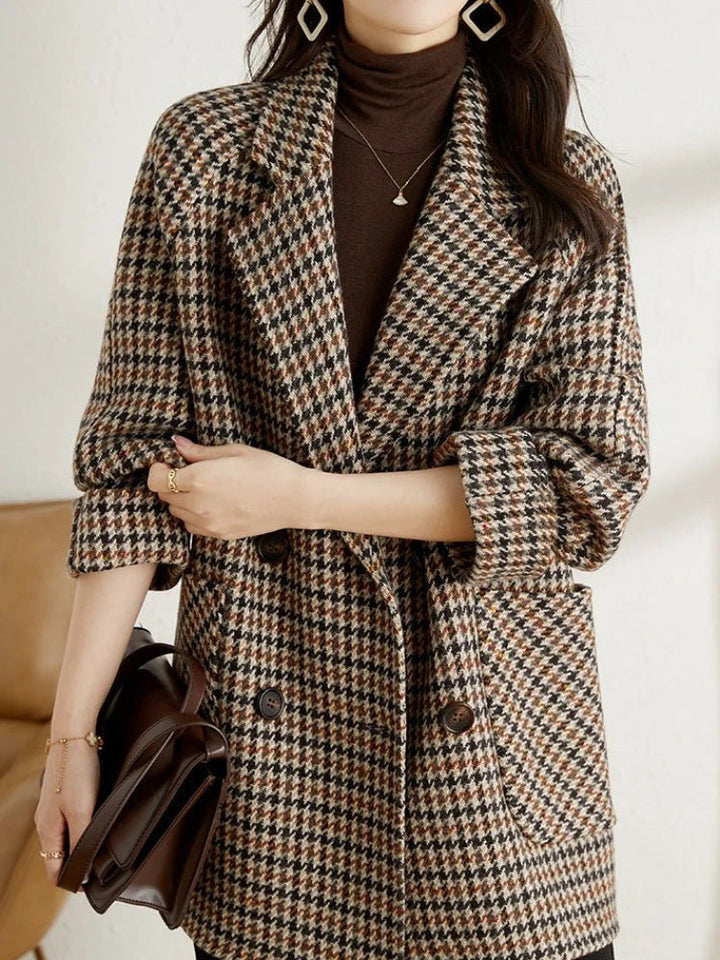 Vibia | Women's Oversized Blazer | Houndstooth Print Notched Lapel
