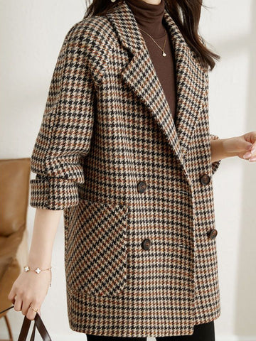 Vibia | Women's Oversized Blazer | Houndstooth Print Notched Lapel