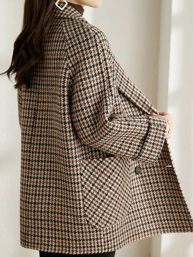 Vibia | Women's Oversized Blazer | Houndstooth Print Notched Lapel