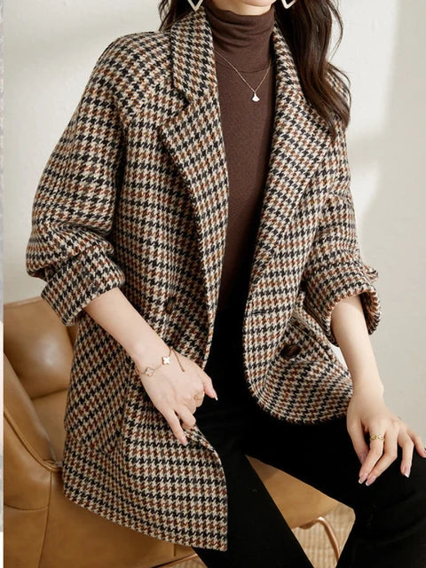 Vibia | Women's Oversized Blazer | Houndstooth Print Notched Lapel
