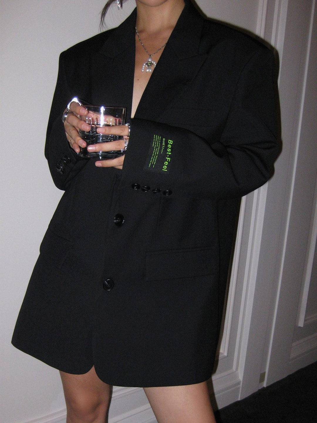 Lysippe | Women's Oversized Blazer | Peak Lapel Button Front Long