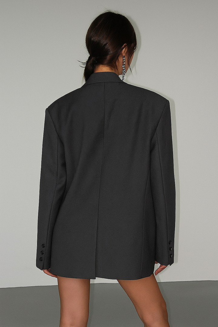 Lysippe | Women's Oversized Blazer | Peak Lapel Button Front Long