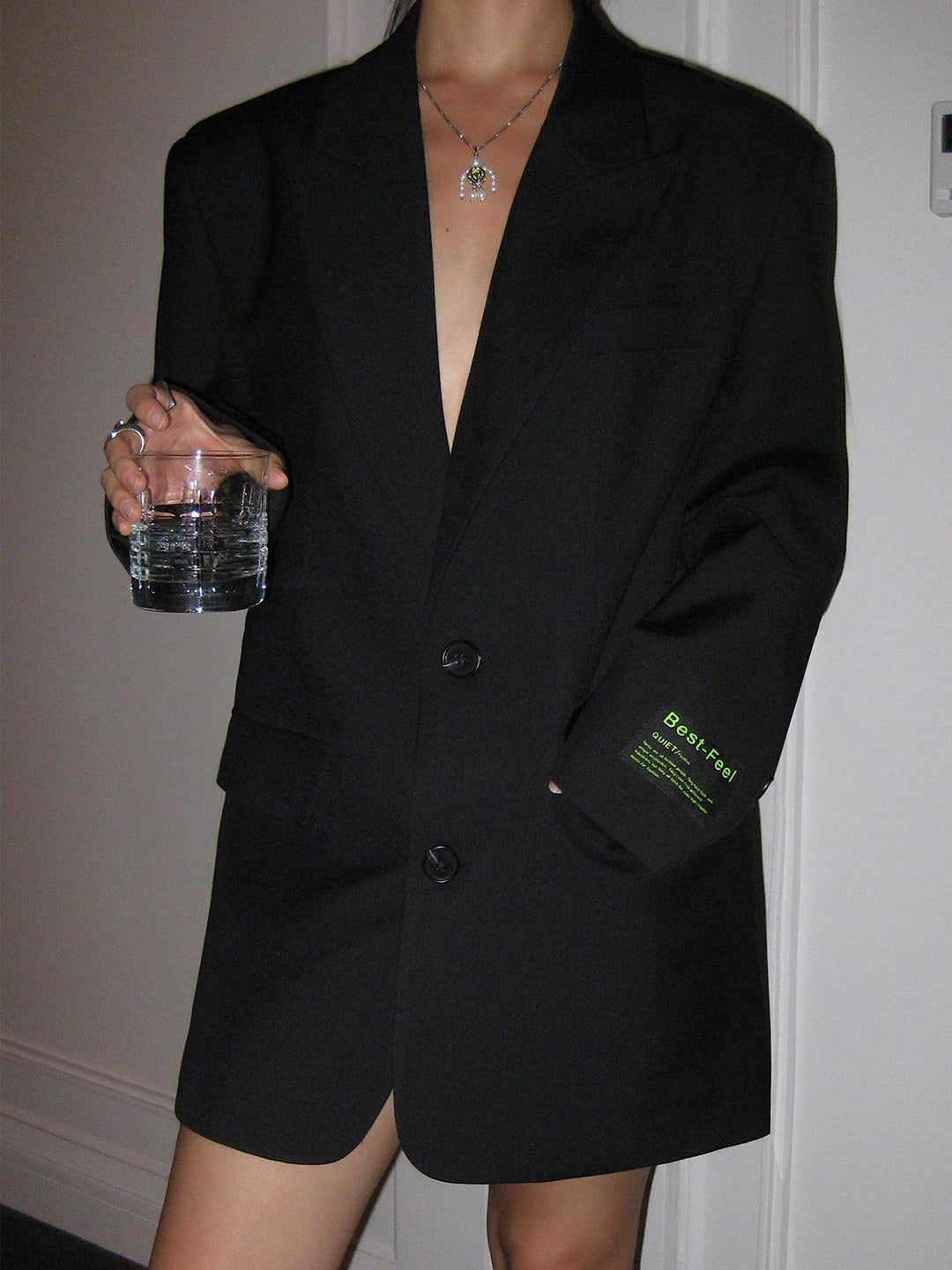 Lysippe | Women's Oversized Blazer | Peak Lapel Button Front Long