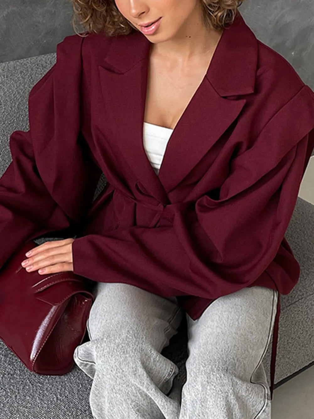 Opal | Women's Oversized Blazer | Tie Belt Notched Lapel Wrap