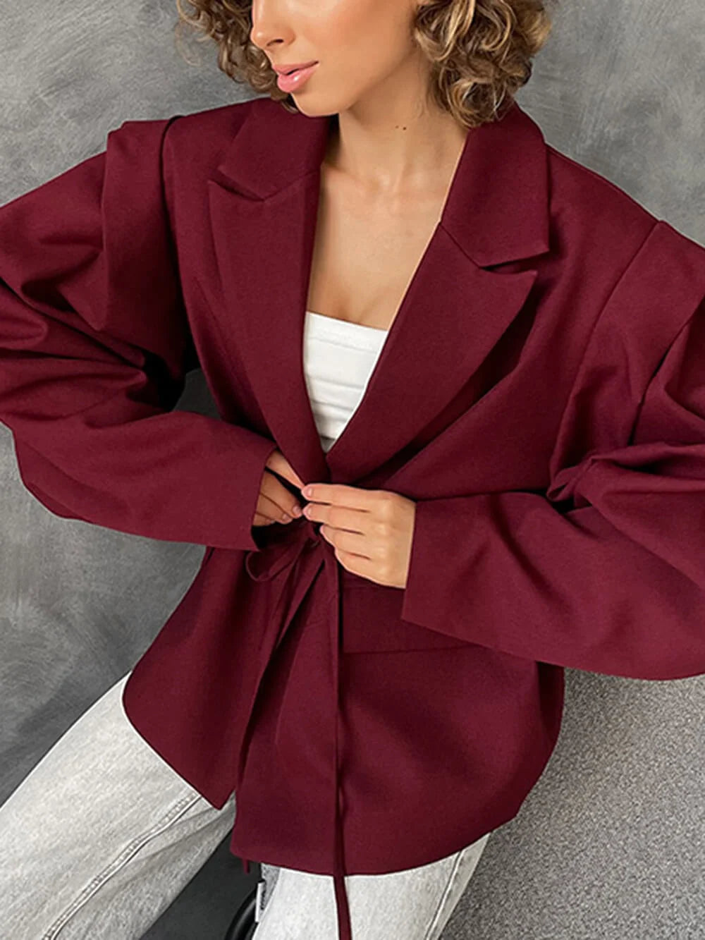 Opal | Women's Oversized Blazer | Tie Belt Notched Lapel Wrap
