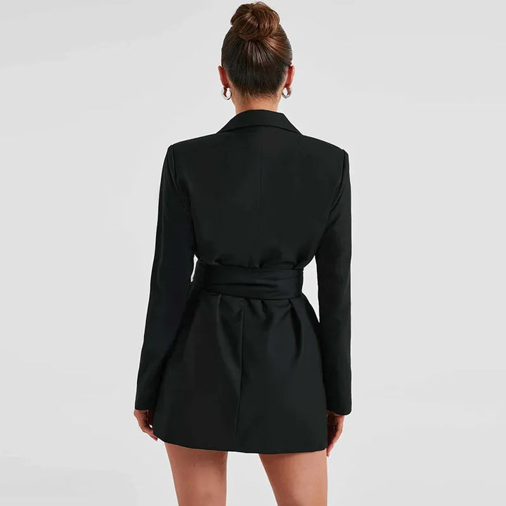 Pearl | Women's Oversized Blazer | Tie Belt Plunge Neckline Long
