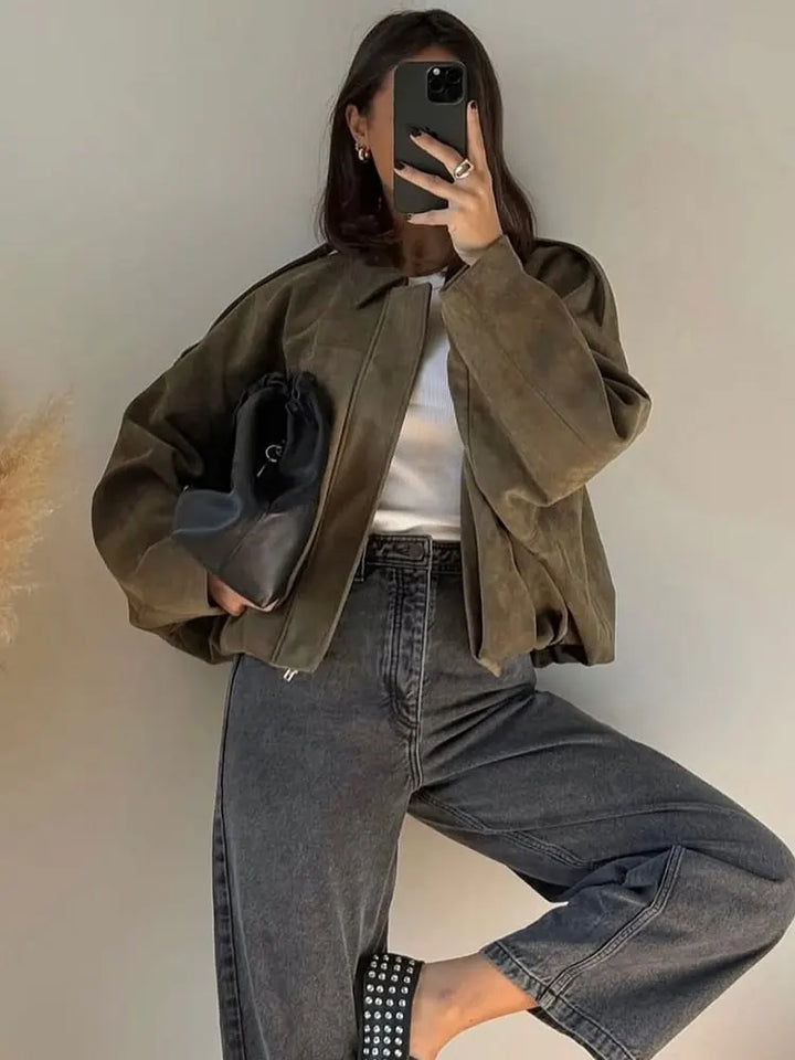 Rae | Women's Oversized Bomber Jacket | Drop Shoulder Collar