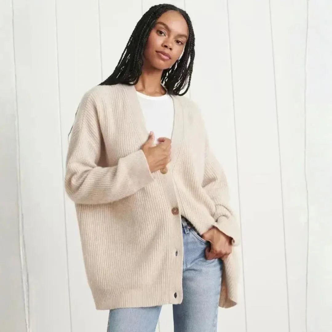 Thomasina | Women's Oversized Longline Cardigan | Ribbed Knit Button Front