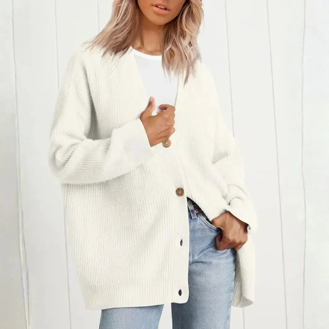 Thomasina | Women's Oversized Longline Cardigan | Ribbed Knit Button Front
