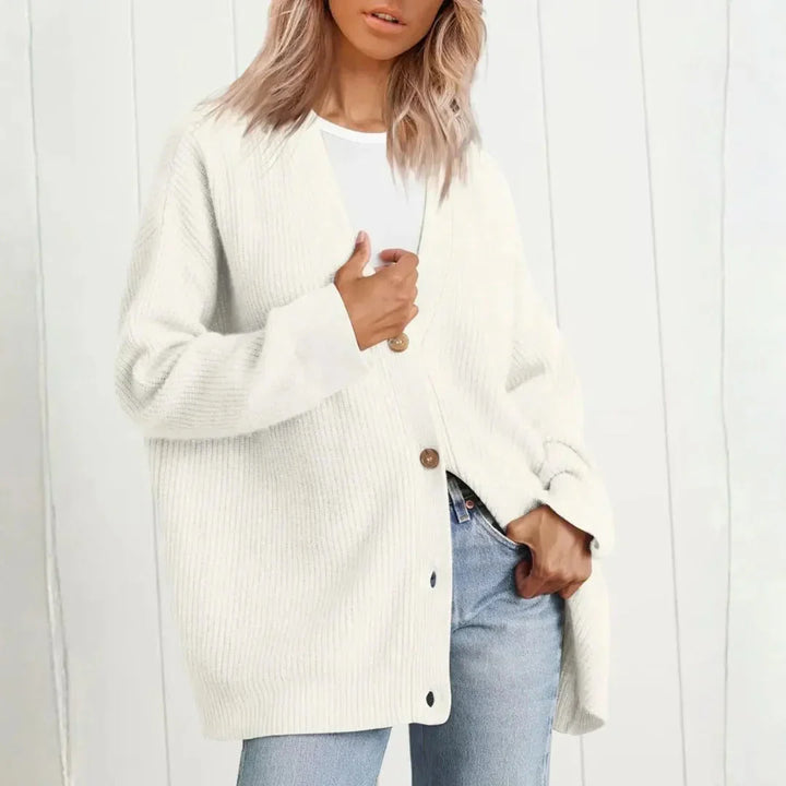 Thomasina | Women's Oversized Longline Cardigan | Ribbed Knit Button Front