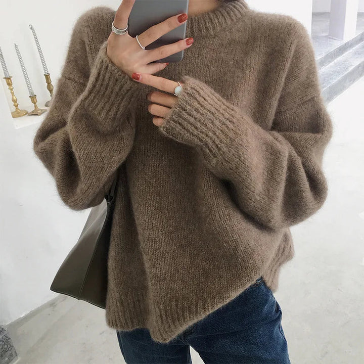 Maxima | Women's Oversized Fluffy Knit Jumper | Crew Neck Balloon Sleeves
