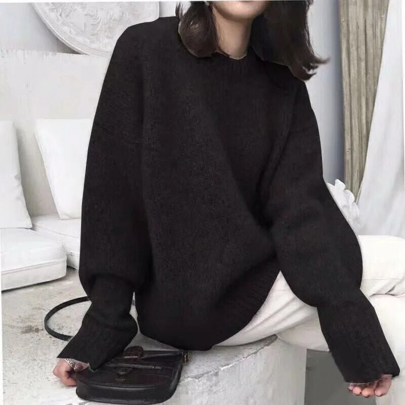 Maxima | Women's Oversized Fluffy Knit Jumper | Crew Neck Balloon Sleeves