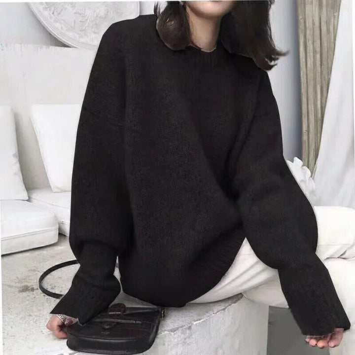 Maxima | Women's Oversized Fluffy Knit Jumper | Crew Neck Balloon Sleeves