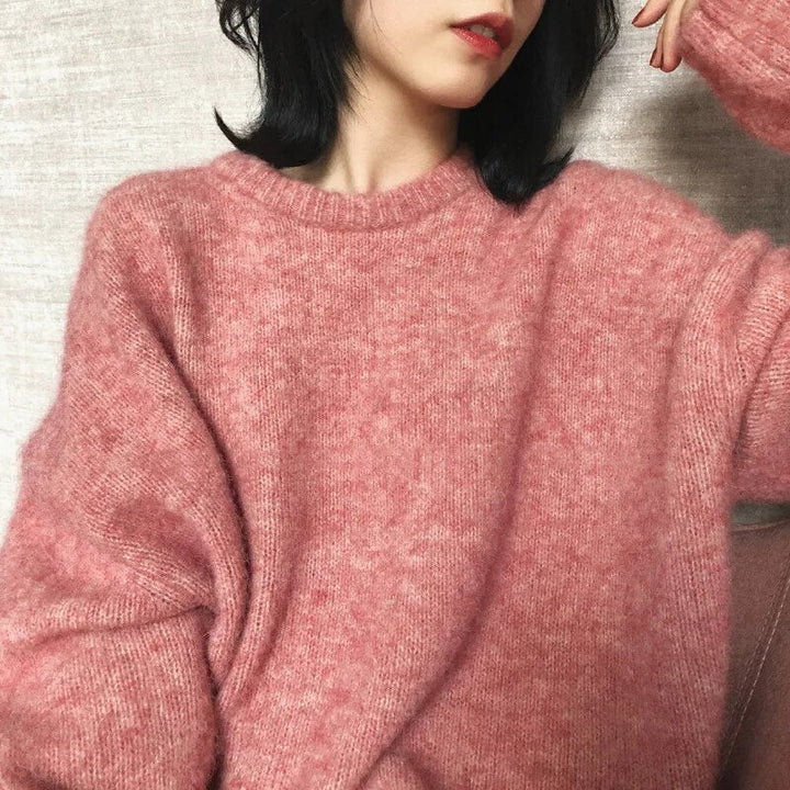 Maxima | Women's Oversized Fluffy Knit Jumper | Crew Neck Balloon Sleeves