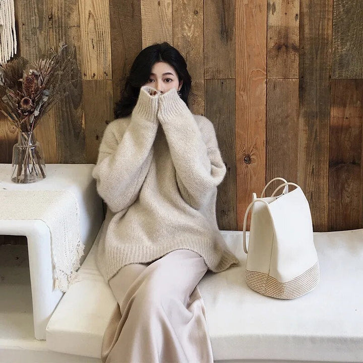 Maxima | Women's Oversized Fluffy Knit Jumper | Crew Neck Balloon Sleeves