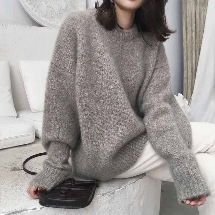 Maxima | Women's Oversized Fluffy Knit Jumper | Crew Neck Balloon Sleeves