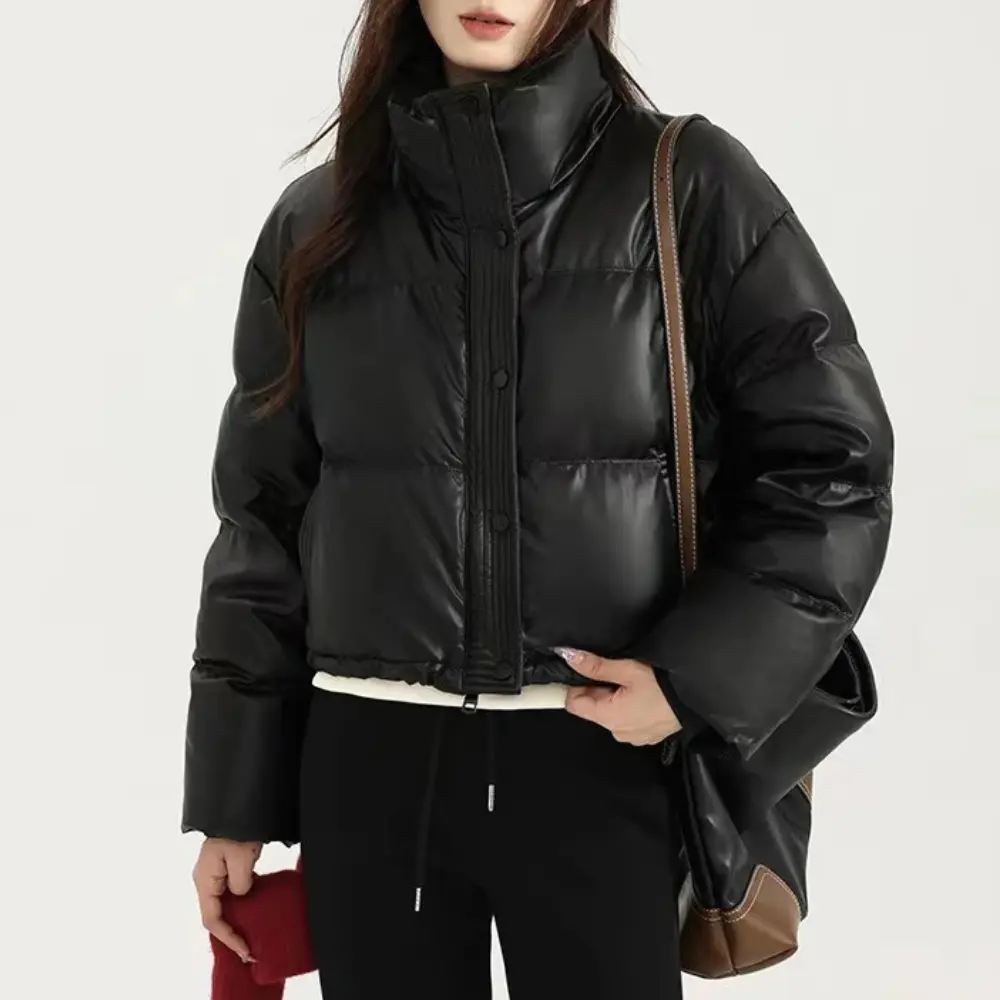 Bronagh | Women's Cropped Puffer Jacket | Stand Collar Snap Button