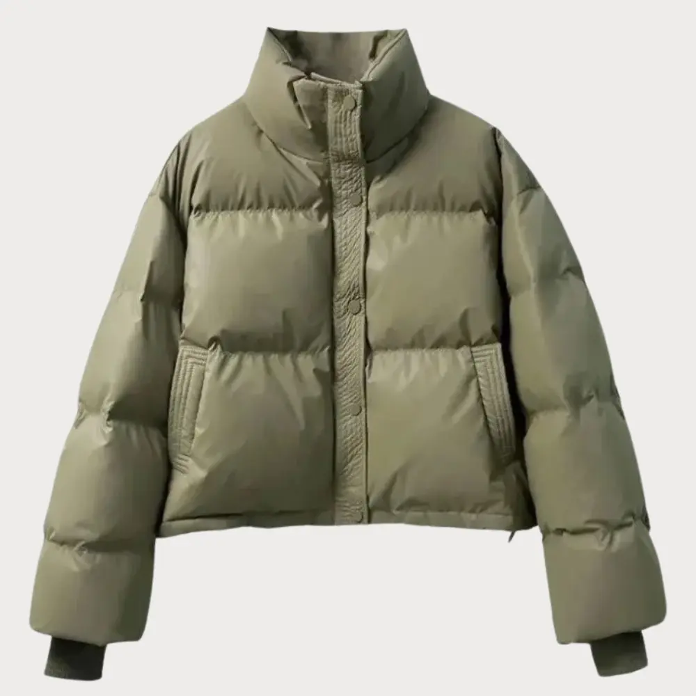 Bronagh | Women's Cropped Puffer Jacket | Stand Collar Snap Button