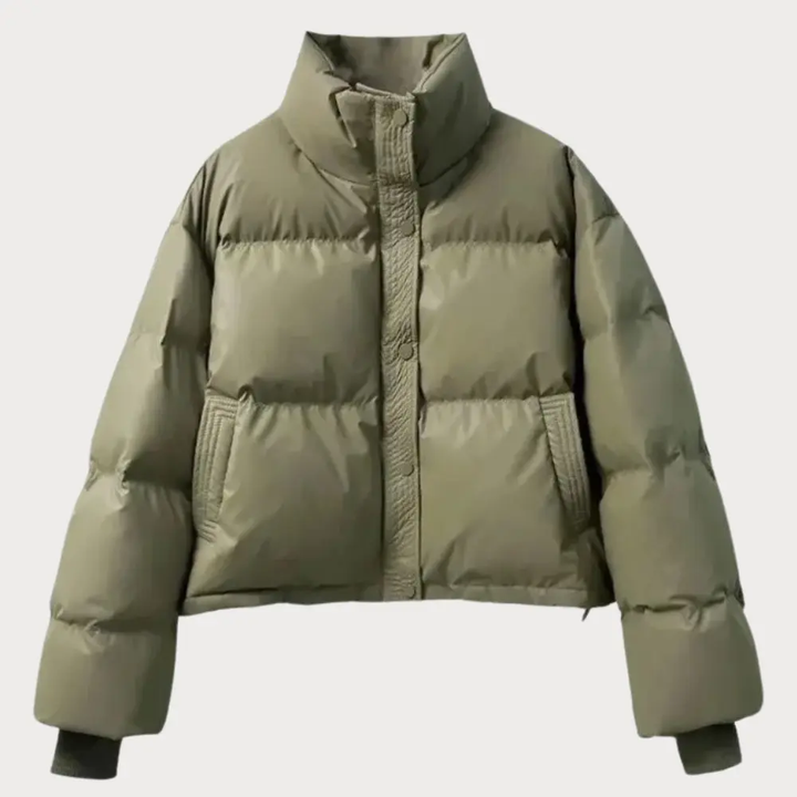 Bronagh | Women's Cropped Puffer Jacket | Stand Collar Snap Button