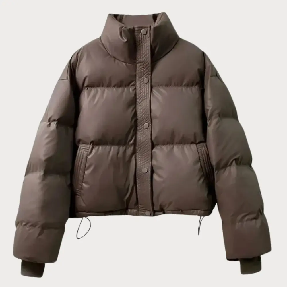 Bronagh | Women's Cropped Puffer Jacket | Stand Collar Snap Button
