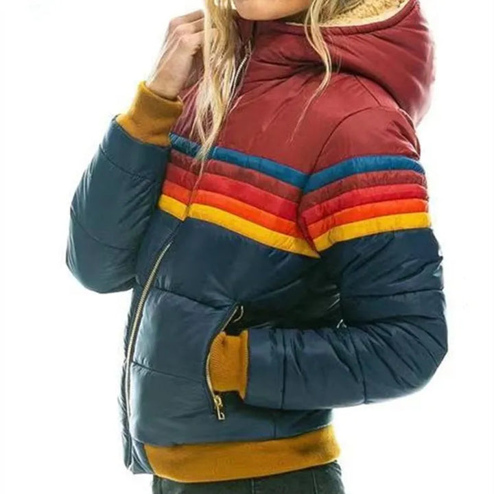 Astrith | Women's Hooded Striped Puffer Jacket | Retro