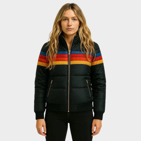 Astrith | Women's Hooded Striped Puffer Jacket | Retro