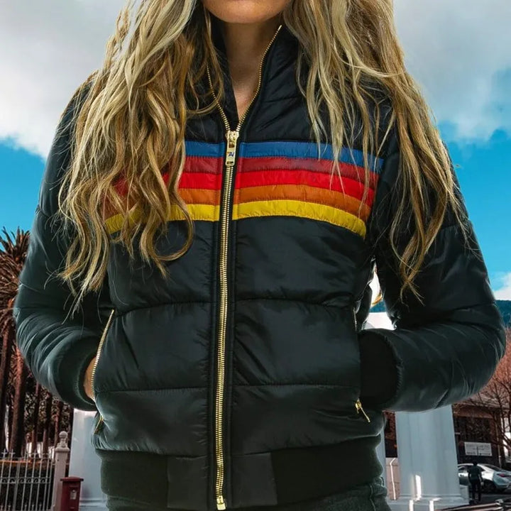 Astrith | Women's Hooded Striped Puffer Jacket | Retro