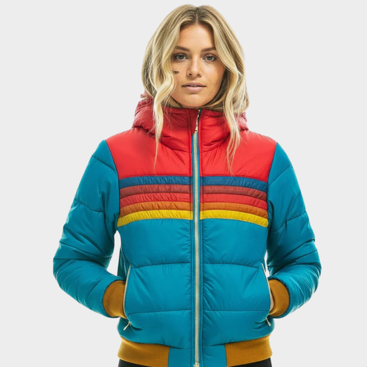 Astrith | Women's Hooded Striped Puffer Jacket | Retro