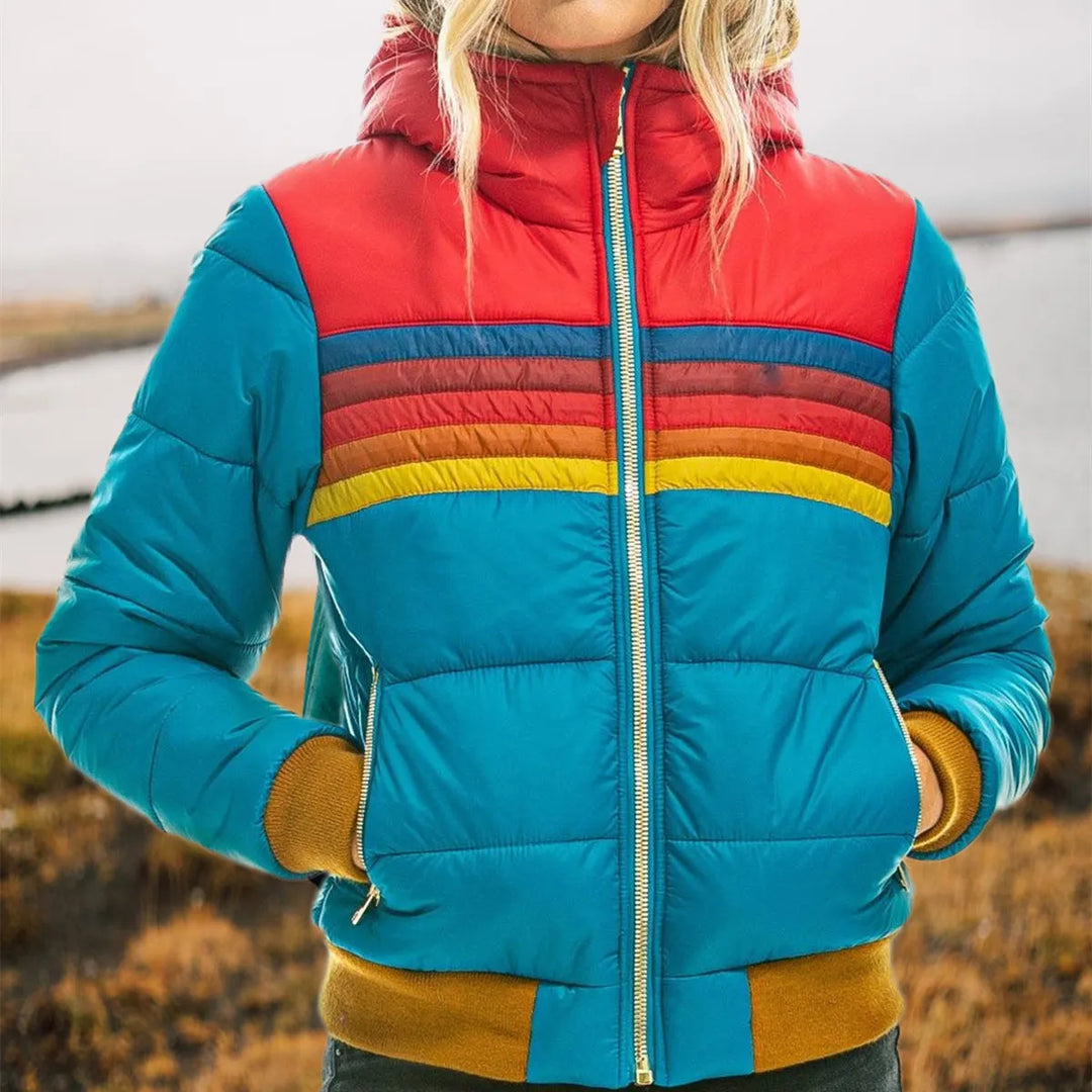 Astrith | Women's Hooded Striped Puffer Jacket | Retro