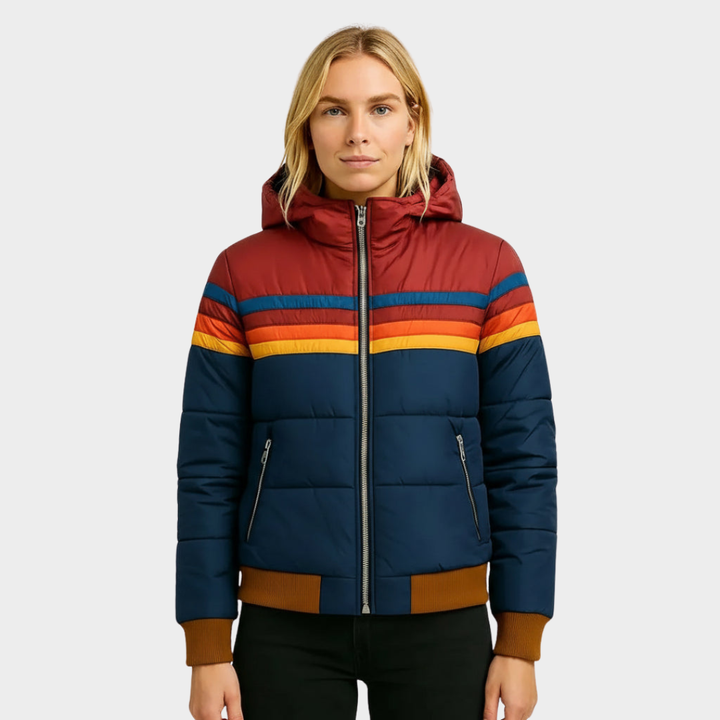 Astrith | Women's Hooded Striped Puffer Jacket | Retro