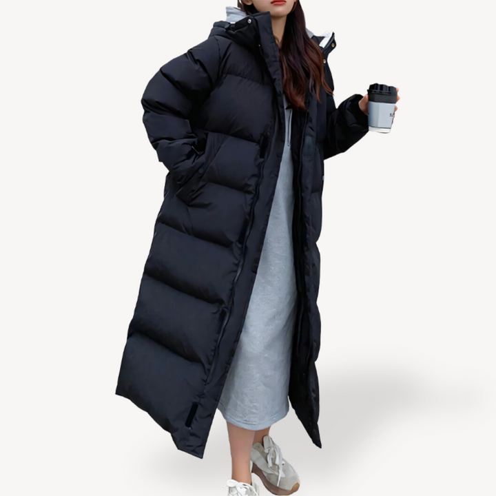 Radha | Women's Long Oversized Puffer Jacket | Hood & Zip Up