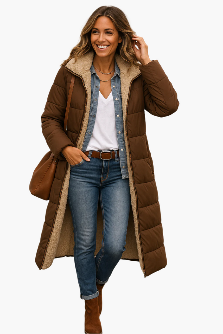 Livia | Women's Long Hooded Puffer Jacket | Lined Zip Up
