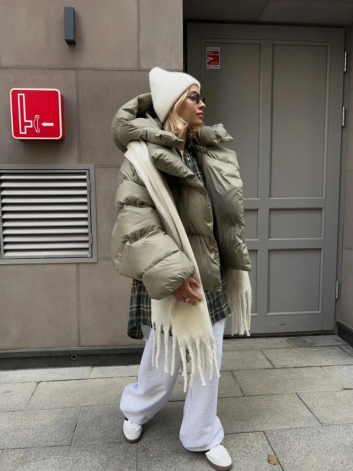 Oona | Women's Oversized Hooded Puffer Jacket | Snap Button