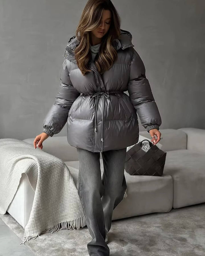 Tess | Women's Puffer Jacket | Hood & Drawstring Waist Zip Up