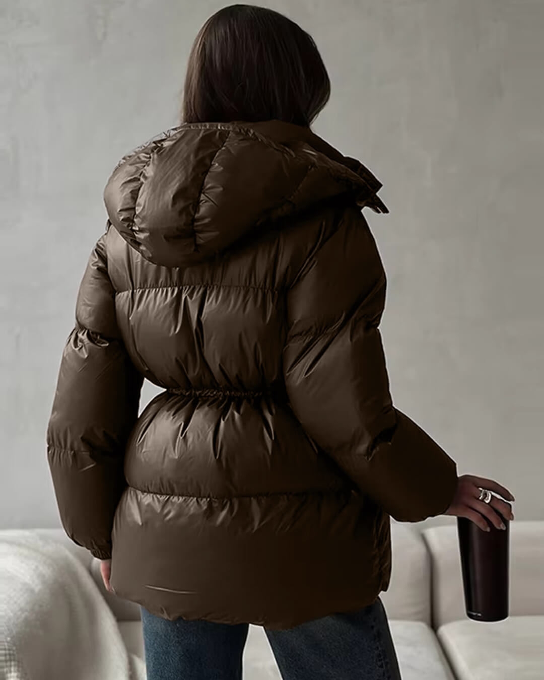 Tess | Women's Puffer Jacket | Hood & Drawstring Waist Zip Up