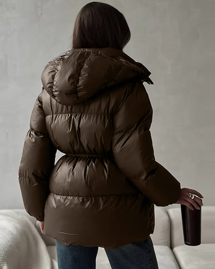 Tess | Women's Puffer Jacket | Hood & Drawstring Waist Zip Up