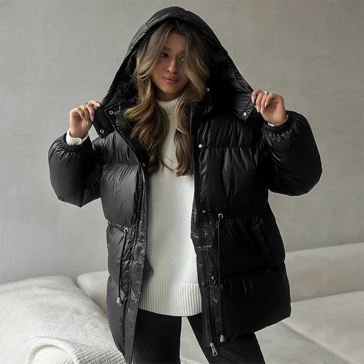 Tess | Women's Puffer Jacket | Hood & Drawstring Waist Zip Up