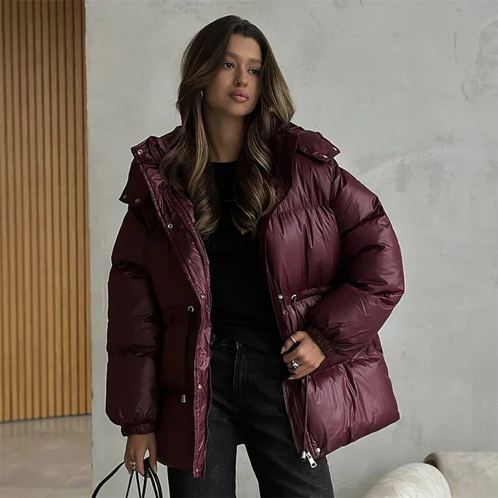 Tess | Women's Puffer Jacket | Hood & Drawstring Waist Zip Up