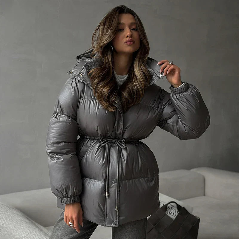 Tess | Women's Puffer Jacket | Hood & Drawstring Waist Zip Up