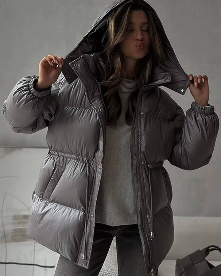Tess | Women's Puffer Jacket | Hood & Drawstring Waist Zip Up
