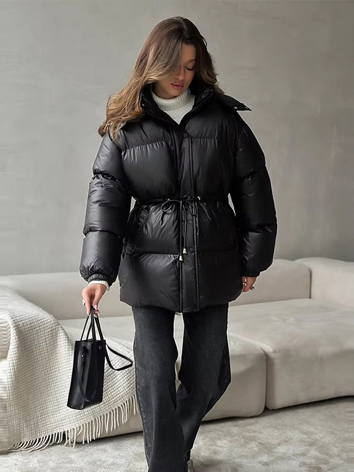 Tess | Women's Puffer Jacket | Hood & Drawstring Waist Zip Up
