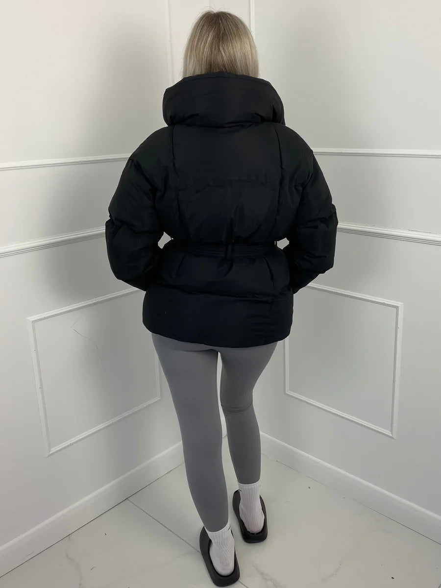 Tanvi | Women's Oversized Puffer Jacket | Tie Belt High Collar