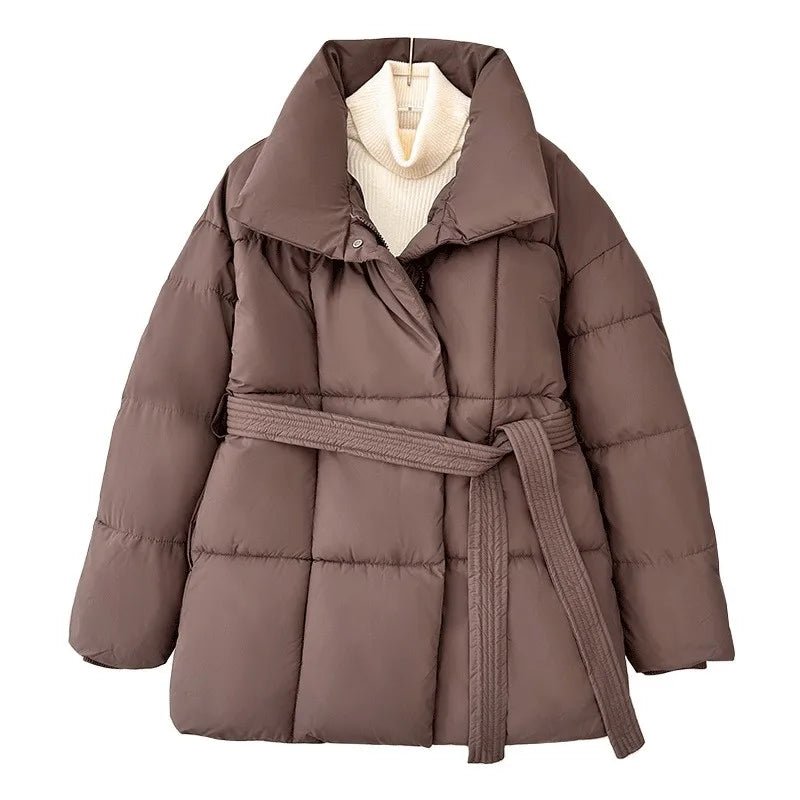 Tanvi | Women's Oversized Puffer Jacket | Tie Belt High Collar