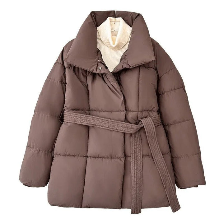Tanvi | Women's Oversized Puffer Jacket | Tie Belt High Collar